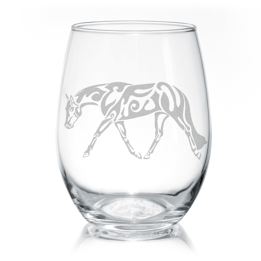 Tribal Western or English Pleasure Quarter Horse Wine Glasses - Stemless, 20 oz.