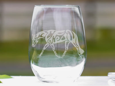 Tribal Western or English Pleasure Quarter Horse Wine Glasses - Stemless, 20 oz.