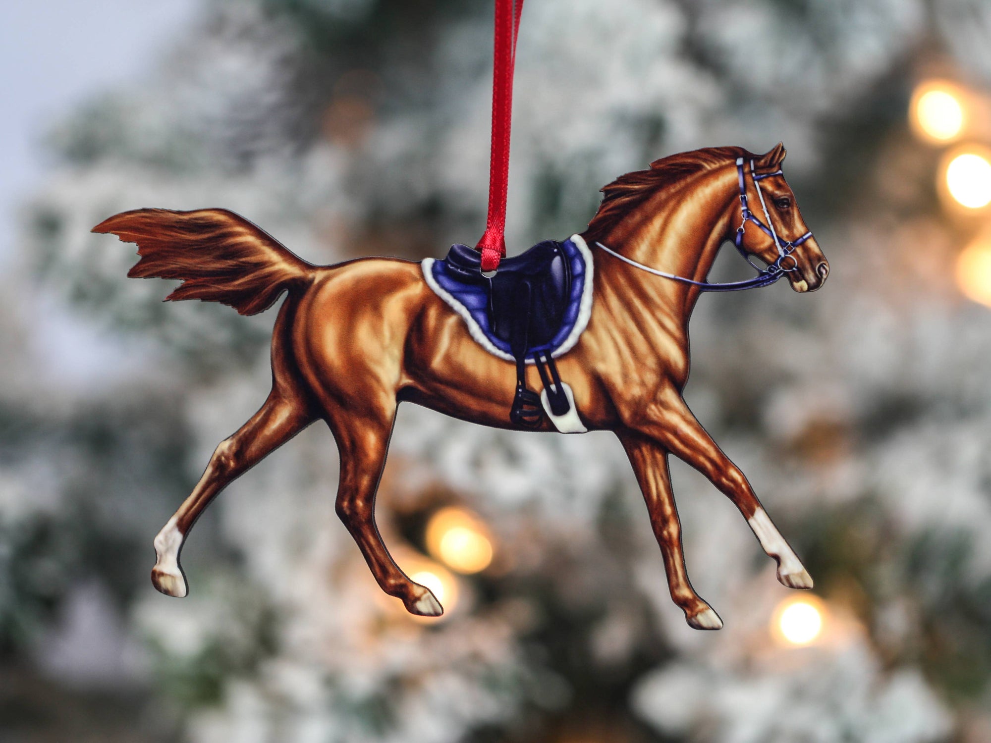 Handcrafted Chestnut Endurance Horse Christmas Ornament - Perfect