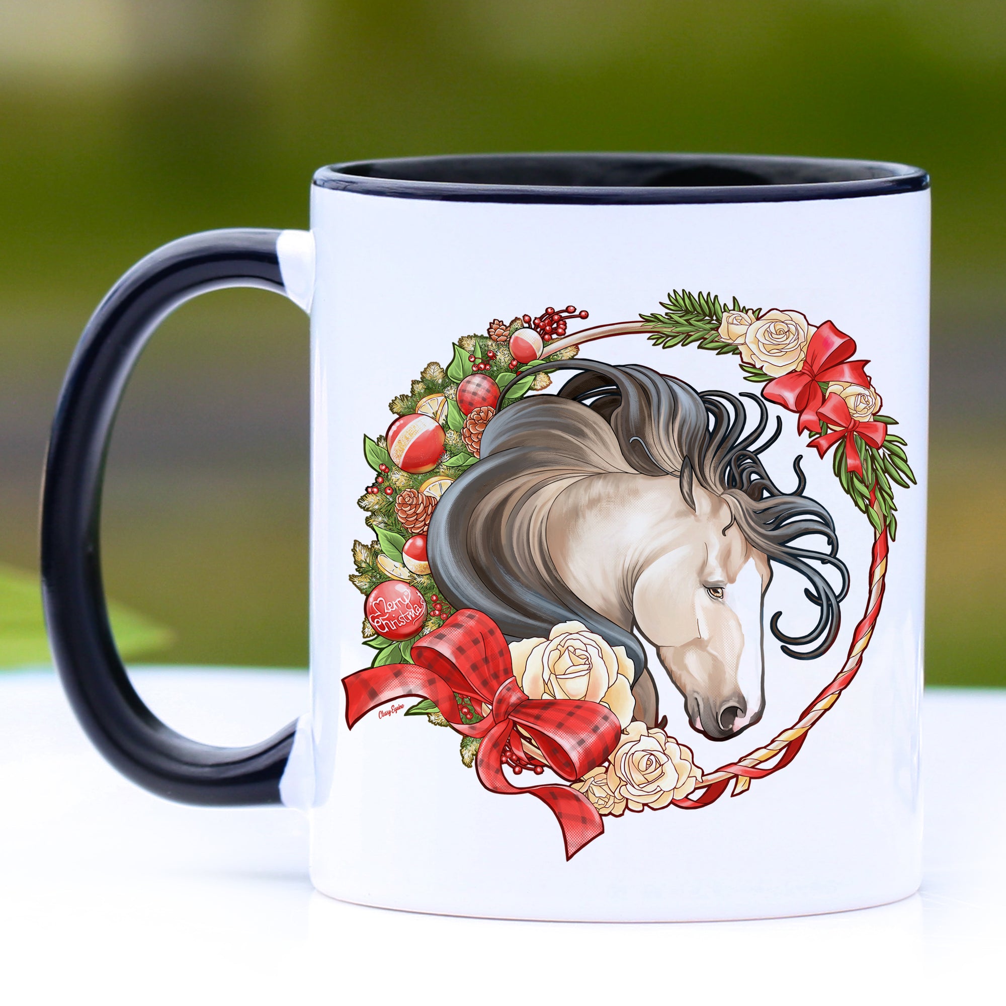 Buckskin Gypsy Horse Christmas Wreath Mug - 11 oz