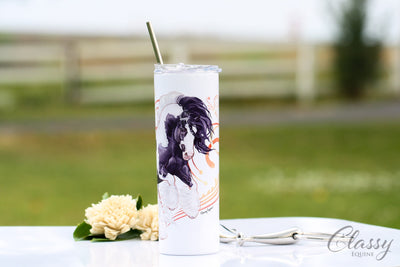 Gypsy Horse Tumbler with Straw, Gypsy Vanner Horse Coffee Mug, Gypsy Horse Gifts for Her, Equestrian Gifts, 20 oz Skinny Tumbler, Tobiano