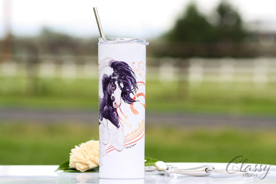 Gypsy Horse Tumbler with Straw, Gypsy Vanner Horse Coffee Mug, Gypsy Horse Gifts for Her, Equestrian Gifts, 20 oz Skinny Tumbler, Tobiano