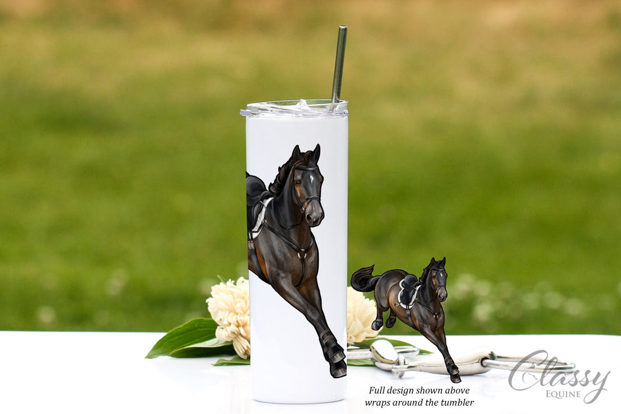 Jumping Horse Tumbler, Horse Travel Mug, Sport Horse Gifts, Equestrian Gifts for Women, Hunter Jumper Horse, 20 oz Skinny Tumbler, Eventing