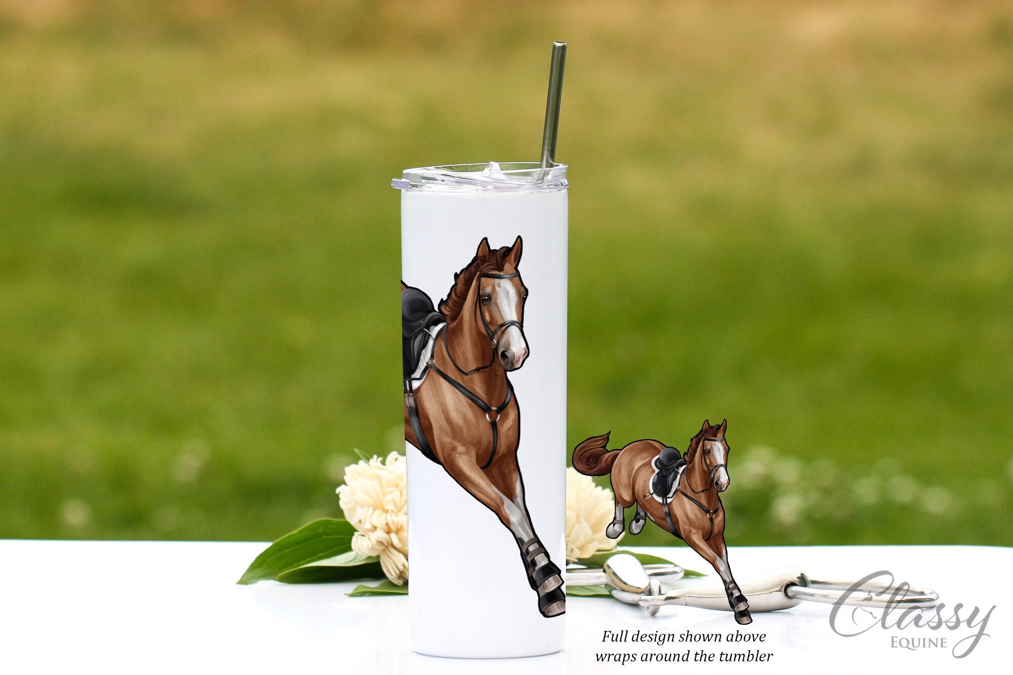 Hunter Jumper Horse Tumbler with Straw, Sport Horse Travel Mug, Equestrian Tumbler, Equestrian Gifts, Sport Horse Gifts for Women, Eventer