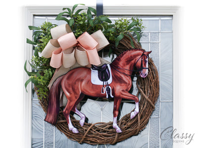 Dressage Horse Wreath, Dressage Horse Decor, Sport Horse Gifts, Equestrian Decor, Horse Front Door Decor, Horse Grapevine Wreath Door Hanger