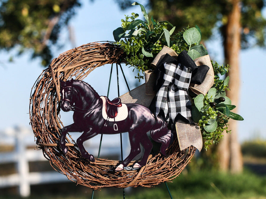 Dressage Horse Wreath, Dressage Horse Door Decor, Dressage Horse Door Hanger, Sport Horse Decor, Equestrian Decor, Horse Gifts for Women