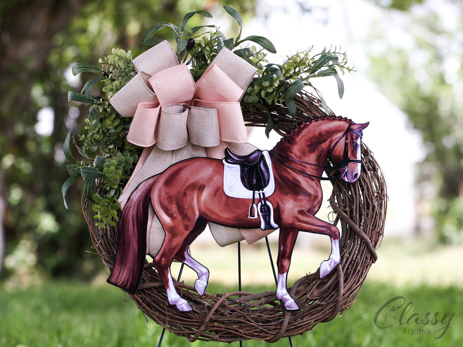 Dressage Horse Wreath, Dressage Horse Decor, Sport Horse Gifts, Equestrian Decor, Horse Front Door Decor, Horse Grapevine Wreath Door Hanger