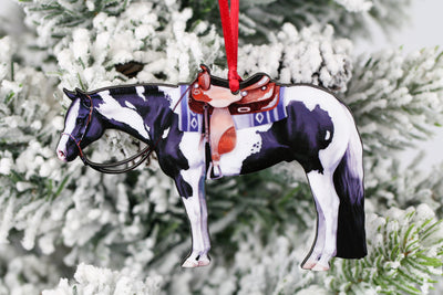 Black & White Tobiano Western Paint Horse Ornament